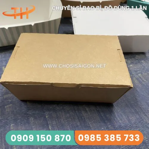HỘP GIẤY KRAFT CÓ NẮP GẬP ĐỰNG GÀ RÁN