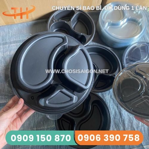 HỘP NHỰA TRÒN 3 NGĂN ĐỰNG CƠM ĐẾ ĐEN