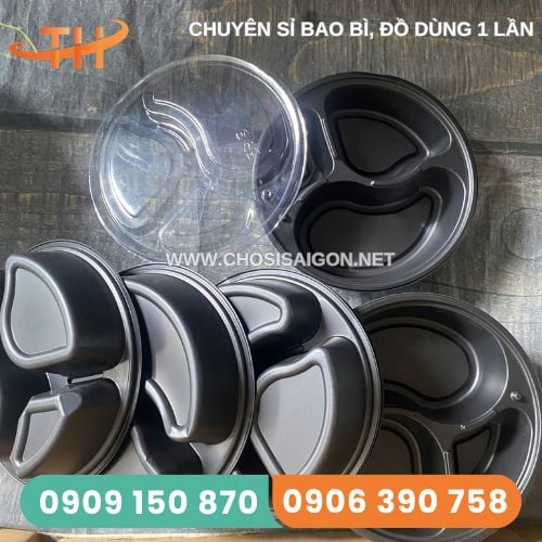 HỘP NHỰA TRÒN 3 NGĂN ĐỰNG CƠM ĐẾ ĐEN