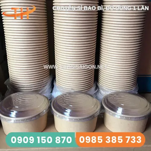 TÔ GIẤY KRAFT 1000ML CÓ NẮP