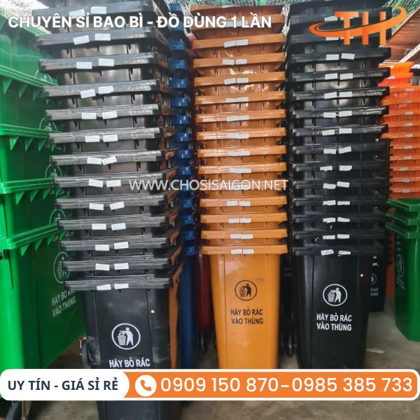 Thùng rác nhựa 120 lít chính hãng, chất lượng tốt