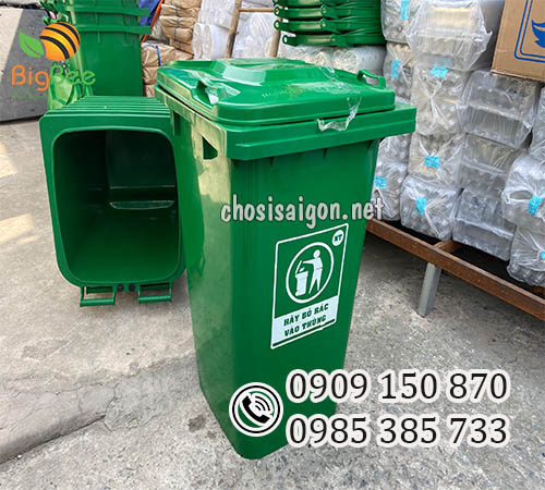 Thùng rác 240 lít màu xanh lá giá sỉ rẻ TP.HCM