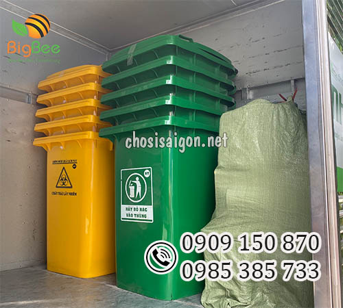 Thùng rác 240 lít màu xanh lá, vàng giá sỉ rẻ