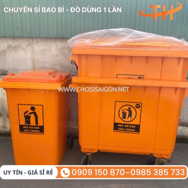 Thùng rác môi trường 360 lít, 660 lít tay cầm chắc chắn
