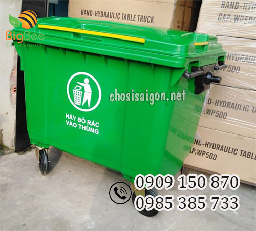 Thùng rác màu xanh 660 lít có bánh xe giá bán ưu đãi