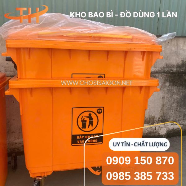 Thùng rác 660 lít có 4 bánh xe, nắp đậy an toàn sỉ, lẻ