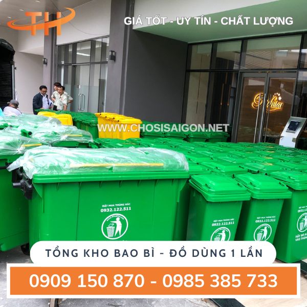 Thùng rác 660 lít chứa rác thải có nắp đậy kín