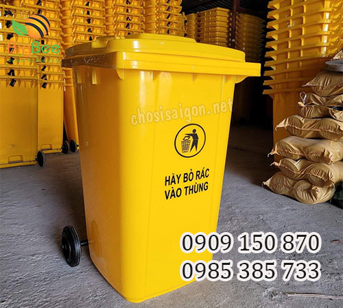 Thùng rác có bánh xe 240 lít màu vàng sỉ giá tốt