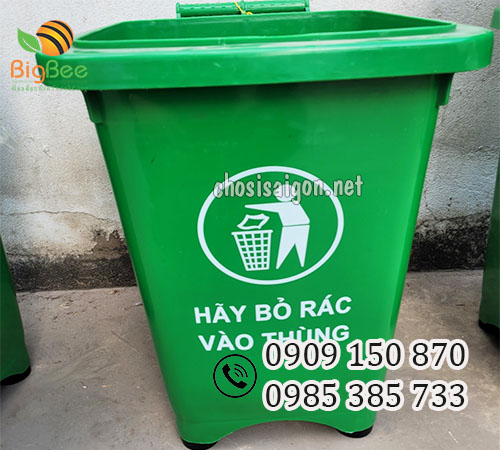 Thùng rác màu xanh 50 lít có đế giá rẻ ưu đãi