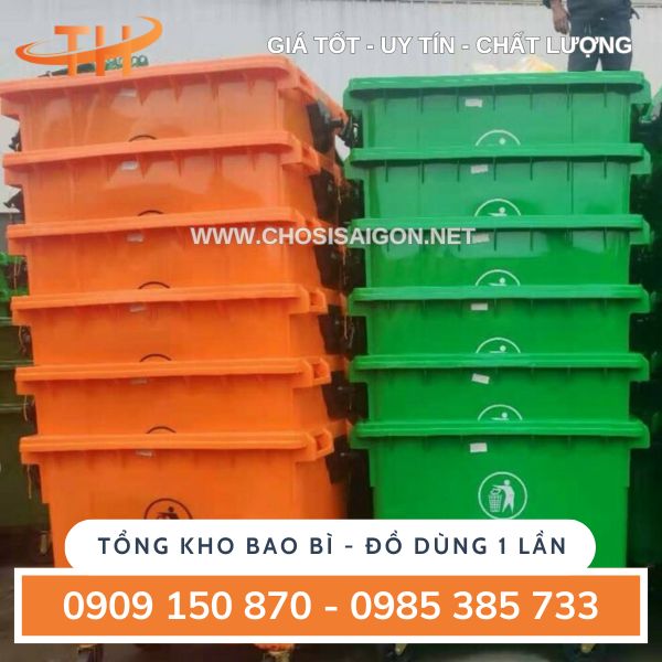 Thùng rác 660 lít có 4 bánh xe, tay cầm chắc chắn