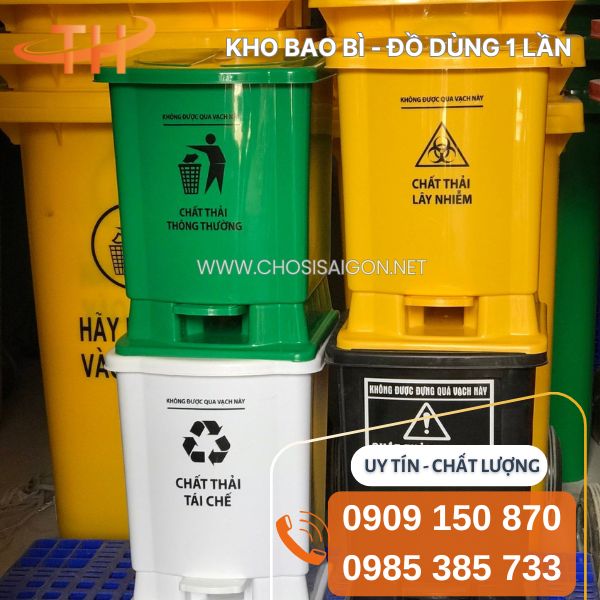 Thùng rác đạp chân đủ màu có in phân loại giá sỉ rẻ