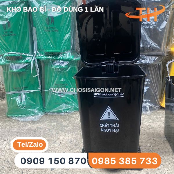 Thùng rác đạp chân in phân loại chất thải nguy hại giá rẻ