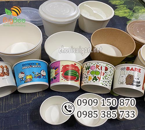 Tô giấy in logo theo yêu cầu 390ml giá rẻ HCM