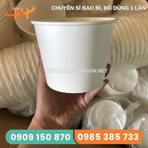 Tô giấy trắng trơn có nắp 500ml dùng 1 lần