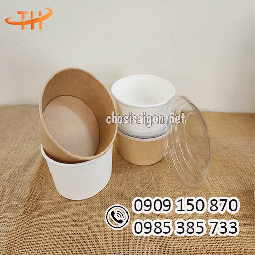 Tô giấy 750ml trắng trơn, kraft nâu giá sỉ rẻ