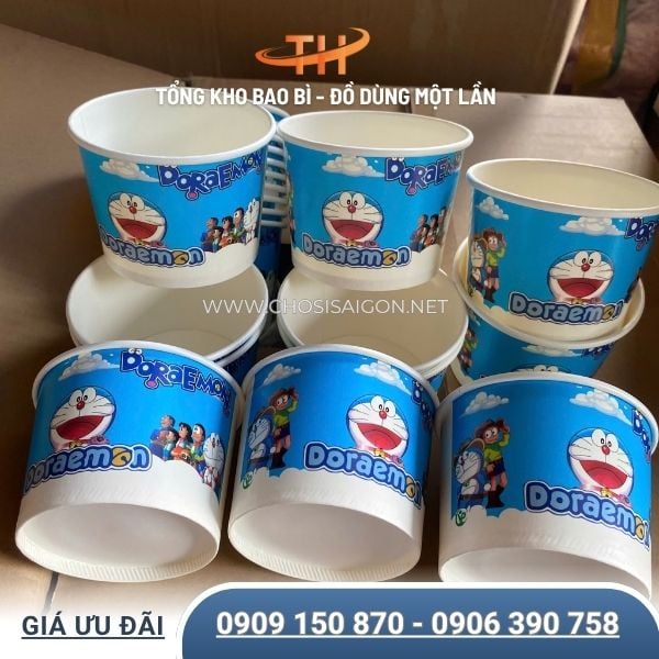 Tô giấy in hình sẵn Doraemon giá sỉ ưu đãi