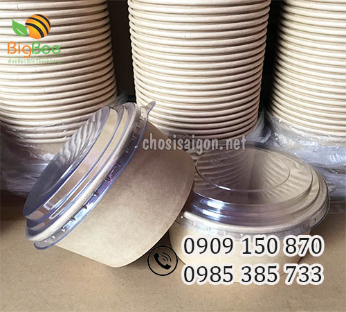 Tô giấy kraft 1000ml đựng thức ăn nóng nắp pet giá sỉ rẻ