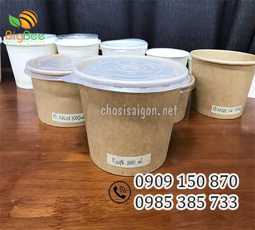 Tô giấy kraft nâu 1000ml có nắp giá rẻ nhất