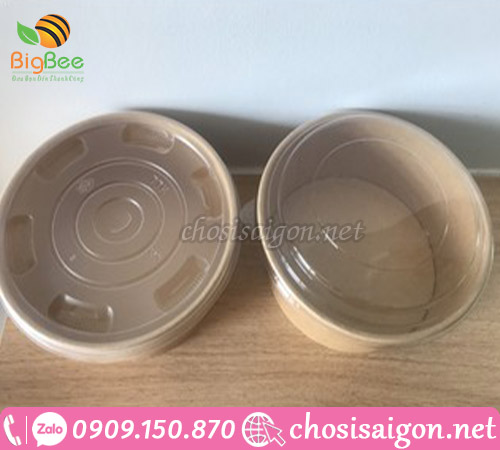 Giá sỉ rẻ tô giấy kraft 1000ml có nắp nhựa PET