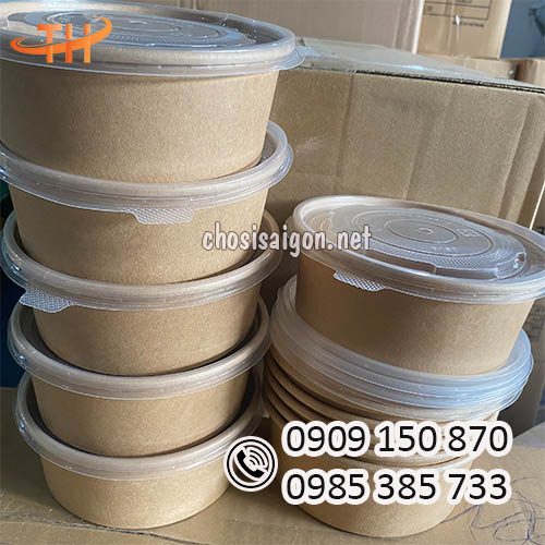 Tô giấy kraft 750ml nắp nhựa pp sỉ rẻ HCM