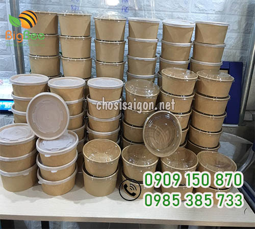 Tô giấy kraft nâu nắp PET/PP 500ml, 750ml, 1000ml giá sỉ