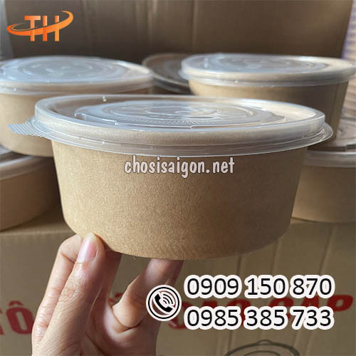 Tô giấy kraft 750ml có nắp chịu nhiệt tốt giá sỉ rẻ