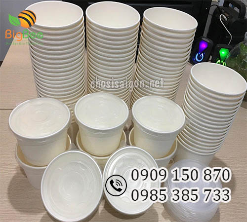 Tô giấy trắng trơn 600ml nắp pp giá sỉ rẻ