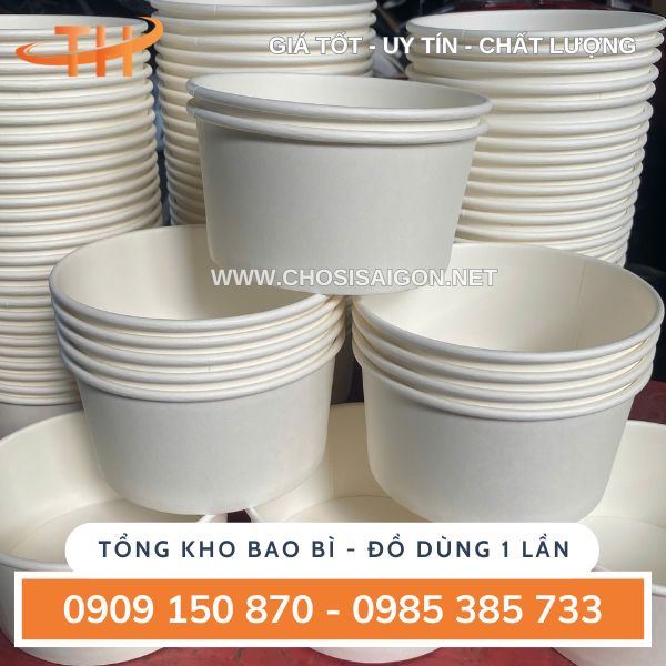 Tô giấy trắng trơn đựng thức ăn an toàn giá tận xưởng