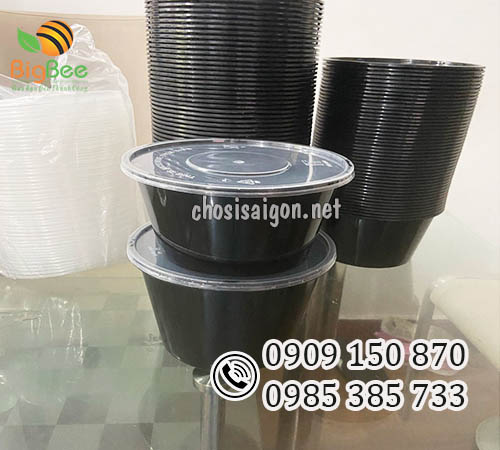 Hộp nhựa tròn có nắp 750ml, 1000ml màu đen giá sỉ rẻ