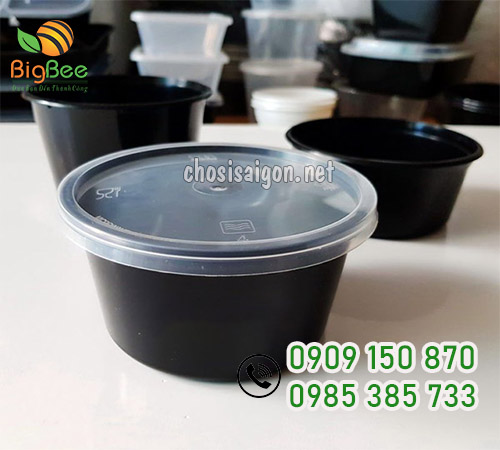 Tô nhựa tròn màu đen có nắp 750ml giá rẻ