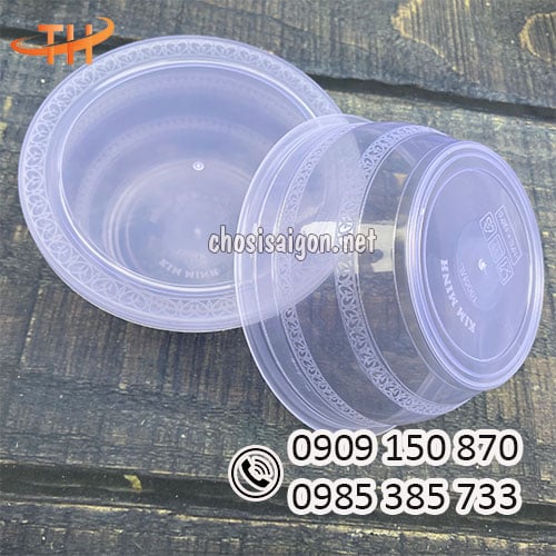 Tô nhựa sọc trắng có nắp 1000ml sỉ rẻ