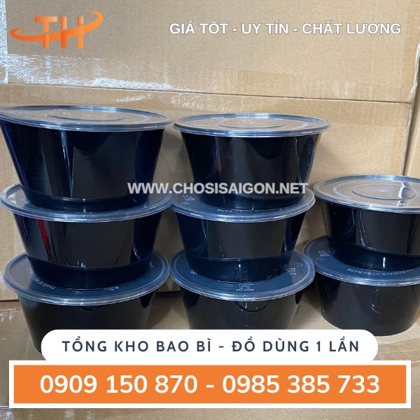 Tô nhựa tròn đen 750ml cao cấp, chất lượng tốt