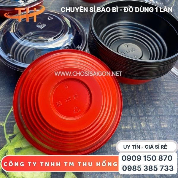 Tô nhựa đỏ đen HT27 dùng 1 lần giá sỉ rẻ