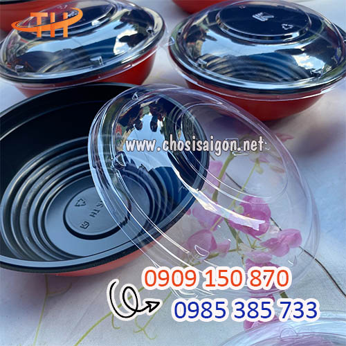 Tô nhựa đỏ đen 850ml dùng 1 lần siêu rẻ