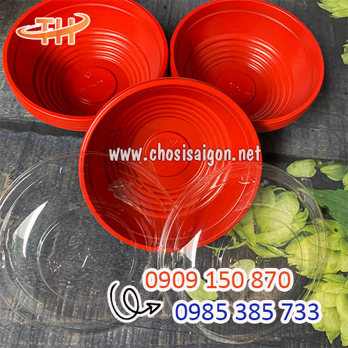 Tô nhựa đỏ đen 850ml đựng mỳ trộn sỉ rẻ