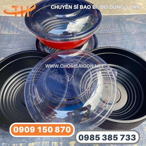Tô nhựa tròn đỏ đen 850ml giá sỉ rẻ uy tín