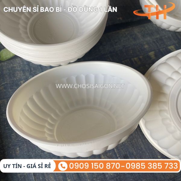 Tô nhựa sọc trắng sữa dùng 1 lần