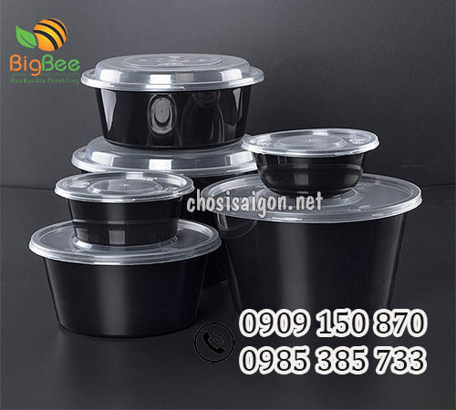 Tô nhựa tròn màu đen có nắp 750ml, 1000ml giá tốt nhất