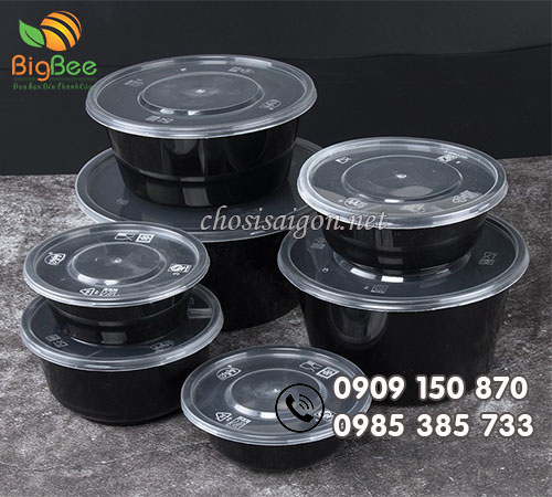 Tô nhựa tròn màu đen nắp trong giá sỉ rẻ