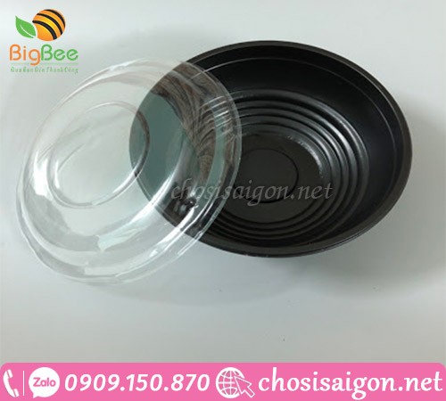 Tô nhựa tròn màu đen đựng bún, phở