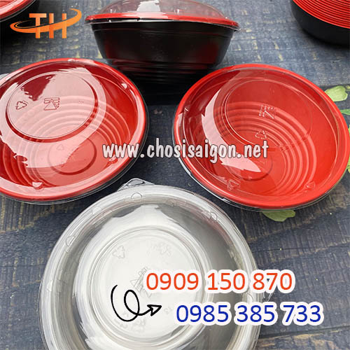 Tô, thố nhựa đỏ đen có nắp giá rẻ