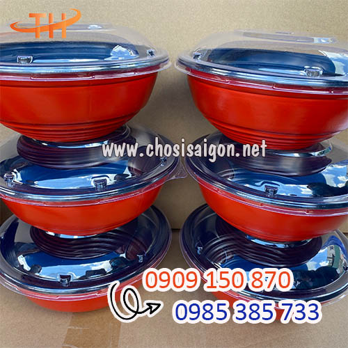 Tô, thố nhựa đỏ đen dùng 1 lần sỉ rẻ chất lượng tốt