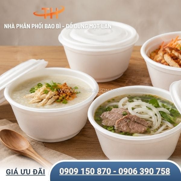 Tô (thố) xốp 600ml đựng thức ăn, cháo, phở
