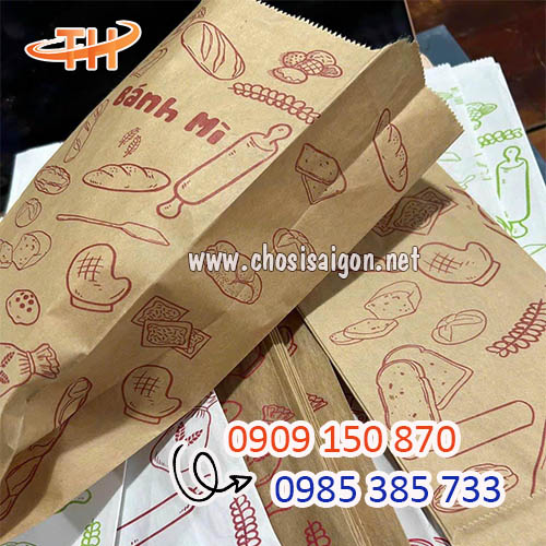 Túi giấy đựng bánh mì in hình sẵn an toàn giá rẻ