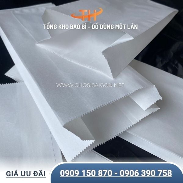 Túi giấy bánh mì trắng trơn không in giá rẻ