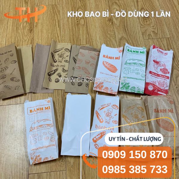 Túi giấy đựng bánh mì trơn, in sẵn, in logo theo yêu cầu giá rẻ