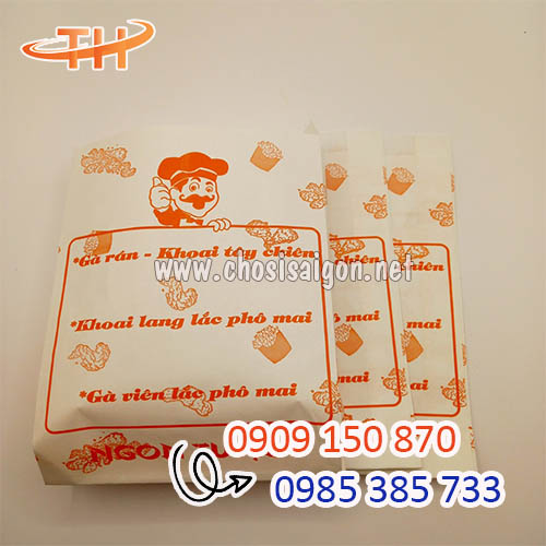Túi giấy đựng gà rán, khoai tây chiên có in hình sỉ rẻ