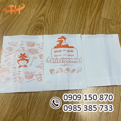 Túi giấy đựng gà rán trắng, in hình sỉ rẻ tốt nhất