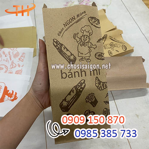Bán sỉ giá rẻ túi giấy kraft đựng bánh mì in sẵn