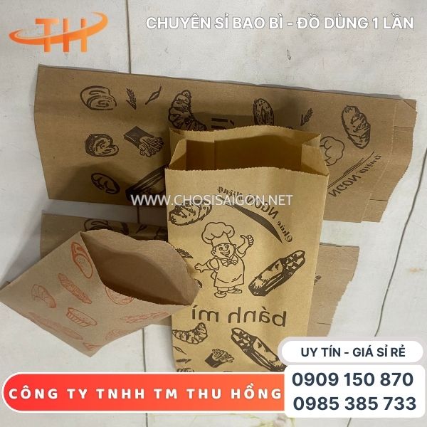 Túi giấy kraft bánh mì in sẵn họa tiết